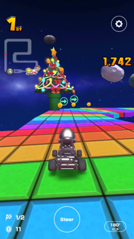 Rainbow Road: Between the split path and the finish line