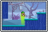Mini Luigi performing a High Jump in Mini Mario & Friends: amiibo Challenge