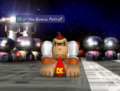 Donkey Kong (the winner of the board) confronting Bowser