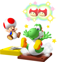 Toad and Yoshi playing Fungi Frenzy