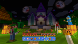 Mario, Luigi with Poltergust, and Kamek in front of a Ghost House