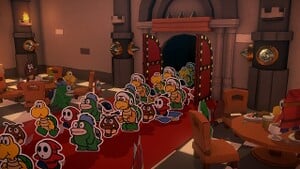 Bowser's Minions barge into Bowser's Castle in Paper Mario: The Origami King