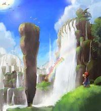 Concept art of Fossil Falls in Super Mario Odyssey.