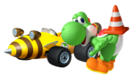 Yoshi, with the Bumble V, in Mario Kart 7.