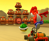 Thumbnail of the Mii Cup challenge from the Samurai Tour; a Goomba Takedown challenge set on RMX Choco Island 2