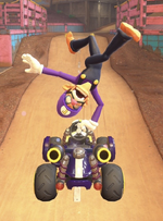 Waluigi performing a trick.