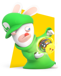 Artwork of Rabbid Luigi in Mario + Rabbids Kingdom Battle.