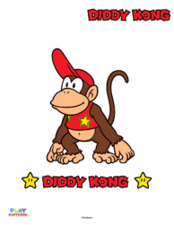 Fully-colored picture of Diddy Kong from a paint-by-number activity