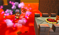 A Goomba and a Super Leaf being revealed after a Tail Bowser is defeated in World 1-Castle from Super Mario 3D Land