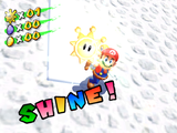 Mario and Yoshi getting a Shine Sprite in Pianta Village in Super Mario Sunshine.