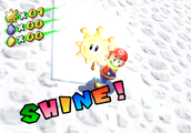 Mario getting a Shine Sprite in Delfino Airstrip in Super Mario Sunshine.