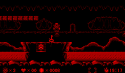 Screenshot of Virtual Boy Wario Land's Stage 1's key location, as well as the door leading to the stage's treasure.