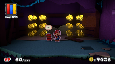 Mario near 24 Coins in Vortex Island of Paper Mario: Color Splash.