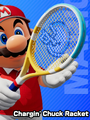 Mario holding the Swerve Racket in the character select screen