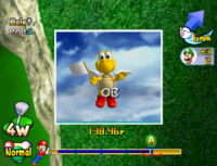 A Koopa Paratroopa designating that the ball has gone out of bounds in Mario Golf: Toadstool Tour