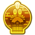 A gold badge depicting a kadomatsu