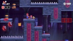 Screenshot of Spooky House Plus level 5-3+ from the Nintendo Switch version of Mario vs. Donkey Kong