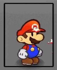 Mario with the POW-Up status effect in Super Paper Mario.