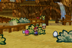 Mario finding an Egg in the bush in the first scene of Mt. Rugged of Paper Mario.