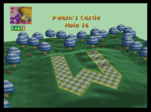 The fourteenth hole of Peach's Castle from Mario Golf (Nintendo 64)