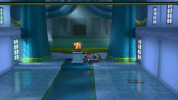 Mario near the Garnet Star in Poshley Sanctum of Paper Mario: The Thousand-Year Door for Nintendo Switch.