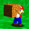 A screenshot of Mario holding a crate in Super Mario 64