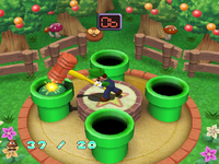 Luigi playing Whack-a-Goomba in Dance Dance Revolution: Mario Mix