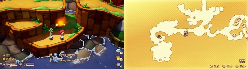 Mario and Luigi near a Sprite Bulb Nest on Conductor Island of Mario & Luigi: Brothership.