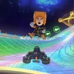 A Mii in the ? Block Mii Racing Suit performing a Jump Boost.