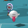 A character taunting in Mario Power Tennis