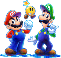 Mario, Luigi and Starlow group artwork from Mario & Luigi: Dream Team