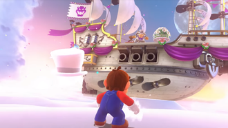 Mario og Cappy konfronterer Bowser