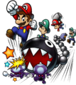 Official artwork of the characters using the Pocket Chomp.