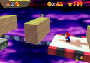 Mario on the arrow lift in Bowser in the Sky