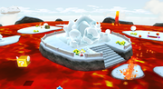 The giant snow Bowser statue on the lava planet in Freezy Flake Galaxy.
