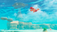 Mario swims under the water.