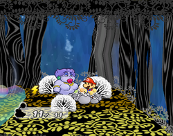 Mario getting a Thunder Rage from a bush in The Great Tree of Paper Mario: The Thousand-Year Door.