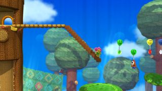 Hidden stairs needed to reach third Smiley Flower in Bounceabout Woods, from Yoshi's Woolly World.