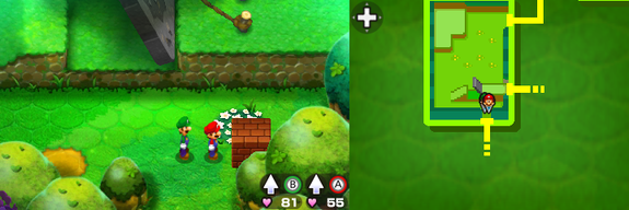 Second block in Blubble Lake of Mario & Luigi: Bowser's Inside Story + Bowser Jr.'s Journey.
