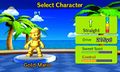 Character select screen with Gold Mario
