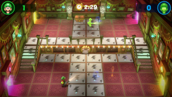Luigi and Gooigi playing Tricky Ghost Hunt at ScreamPark in Luigi's Mansion 3