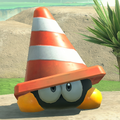 An enemy wearing a traffic cone as a hat
