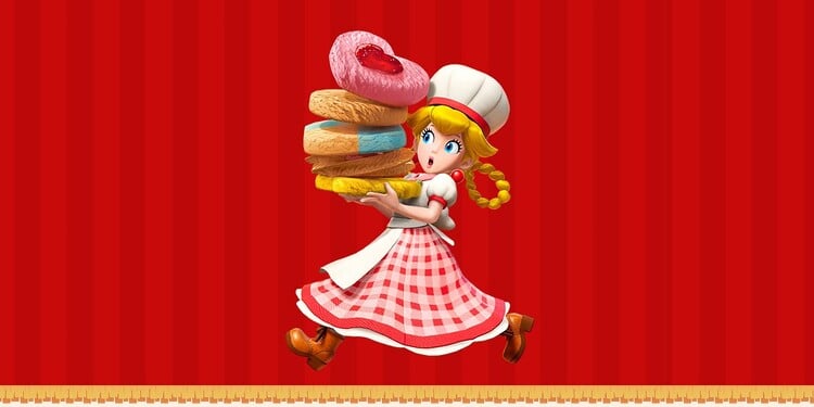 Artwork of Patissiere Peach from Princess Peach: Showtime! shown with the second question in the It’s Peach time! quiz