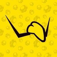 Line art of Waluigi's mustache from Waluigi Personality Quiz. The background is a pattern with Mega Mushrooms and regular-sized Mushrooms.