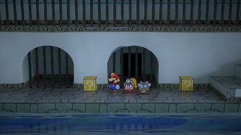 First two blocks in the Rogueport Underground in the remake of Paper Mario: The Thousand-Year Door for the Nintendo Switch.