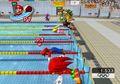 Mario, Peach, Bowser and Knuckles competing in 4x100m Freestyle.
