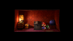 Only treasure chest in the Twilight Town in the remake of Paper Mario: The Thousand-Year Door for the Nintendo Switch. Also contains Black Chest with the Tube Mode curse.