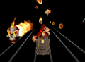 Donkey Kong, chased by a few flaming skulls