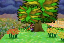 Mario finding two Red Berries in Flower Fields of Paper Mario.