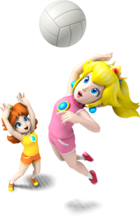 Princess Peach and Princess Daisy playing Volleyball.